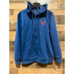 True Religion Men’s Full-Zip Textured Hoodie – Size M - Blue